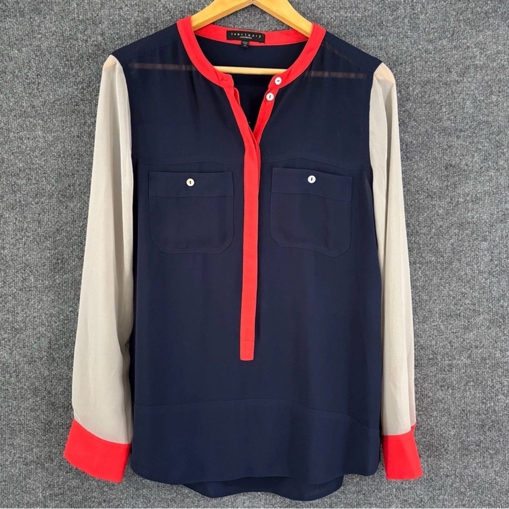 Sanctuary szL Navy and Orange Slightly Sheer Blouse